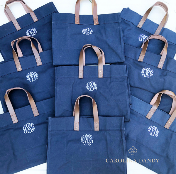 Monogrammed Canvas Bridesmaid Tote Bags