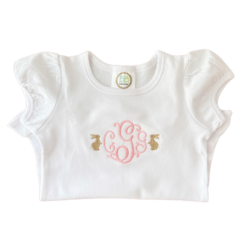 Monogram Custom Embroidered Little Girl Bunny Shirt