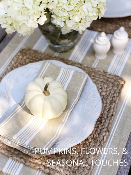 Fall Tablescape, Neutral Fall Table setting, Decorating with pumpkins for Thanksgiving