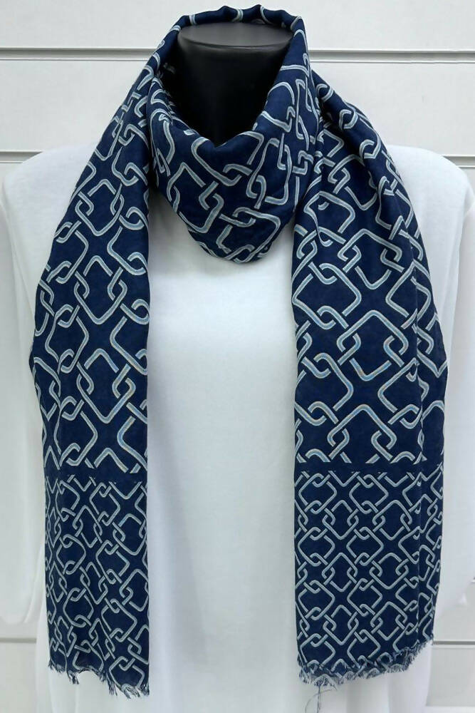 White and taupe geometric linen scarf - Made in Italy