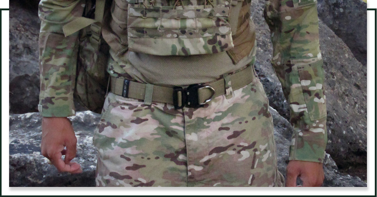 Image of a soldier wearing a tactical belt from Klik Belts.