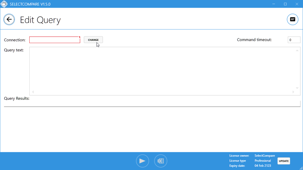 Editor screen for the data connection in SelectCompare