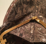 Judith Leiber Vintage Brown Suede Gold Glitter Embossed Clutch