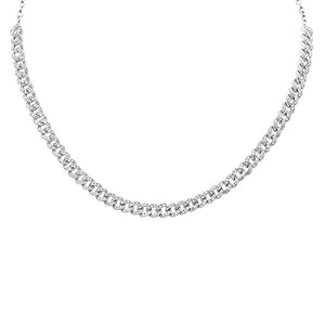 1.54ct Diamond Curb Link Statement Choker 14K White Gold 12.9gm Necklace 14"