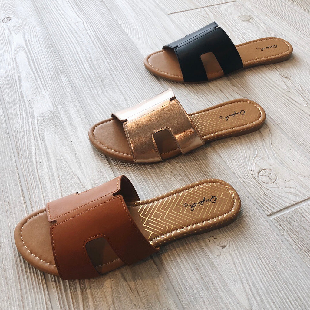 rose gold slide sandals