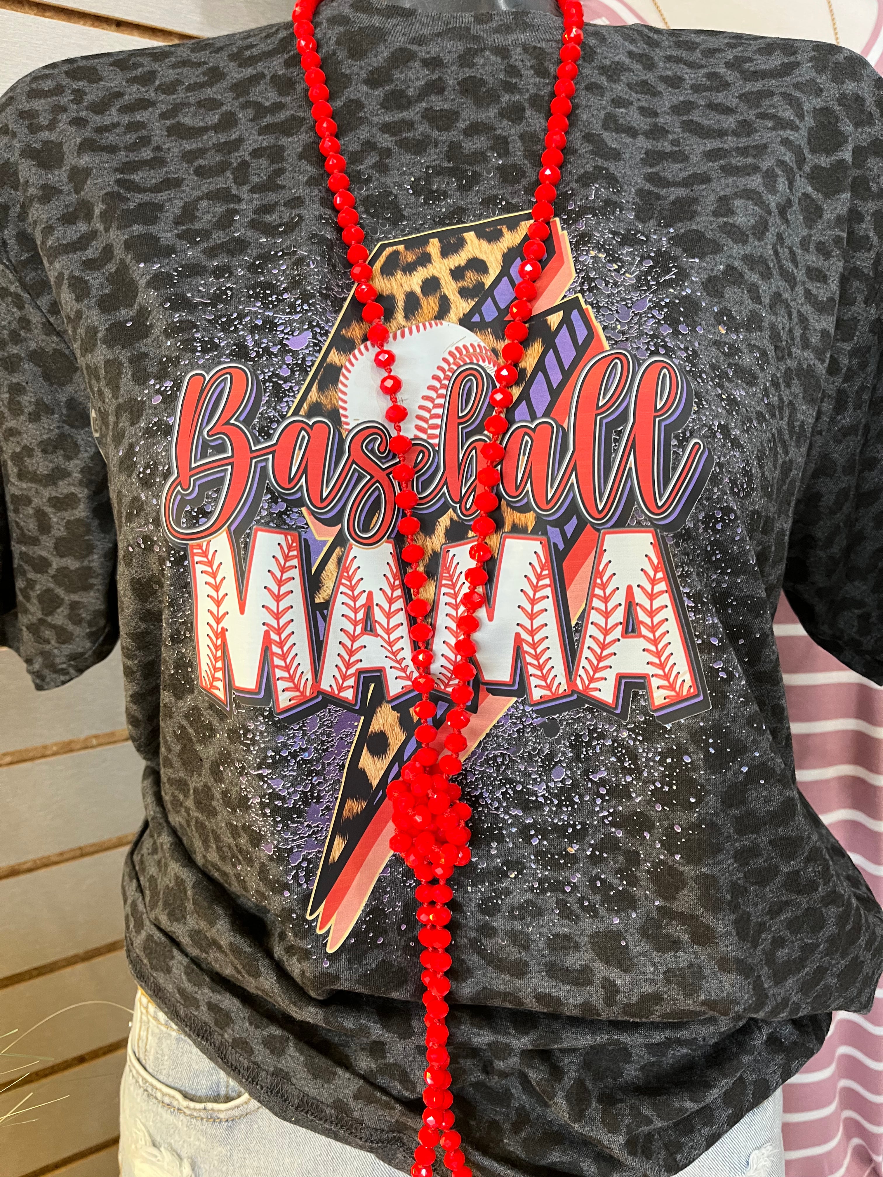 Baseball Mama Black Leopard Tee