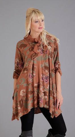 rust coloured printed tunic top with scarf