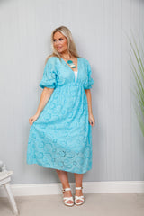 Broderie Anglaise Dress Turquoise