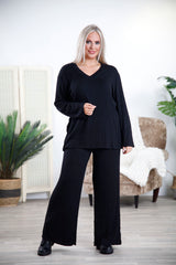 Black Rayna Ribbed Trousers