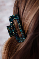 Marble Green Rectangle Claw Clip