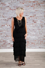 Silk Rosalie Ruffle Dress Black