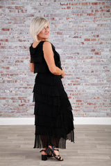 Silk Rosalie Ruffle Dress Black
