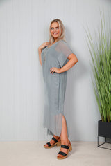 Sammie Silk Dress Pewter Grey