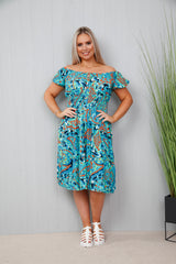 Adelina Abstract Dress Teal