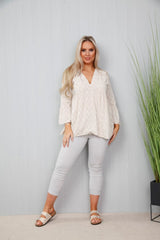 Ditsy Flowered Top Pale Grey