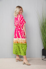 Oriental Printed Dress Fuchsia