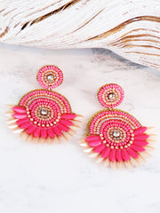 Brielle Beaded Earrings Dark Pink