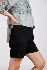 Black Cotton Belted Shorts - bestacaiberryselect