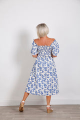 Blue Bardot Petal Midi Dress - bestacaiberryselect