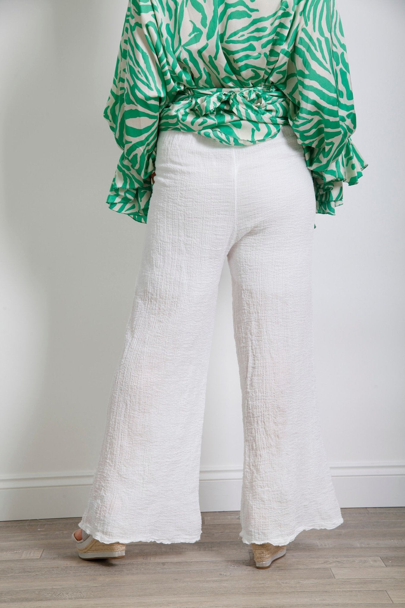 Crinkle Cotton Palazzo Trouser White - bestacaiberryselect