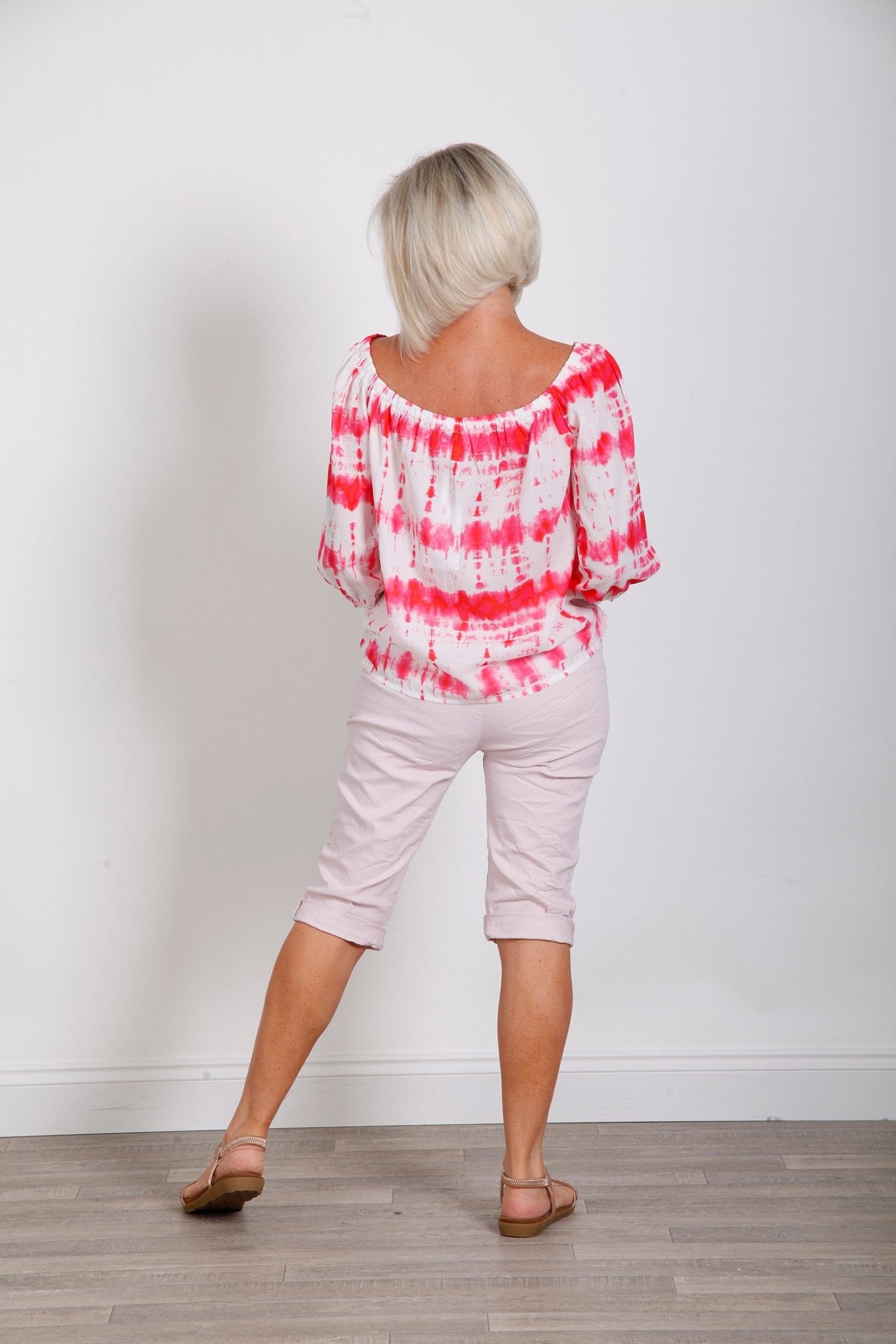 Fuchsia Tie Dye Splash Bardot Top - bestacaiberryselect