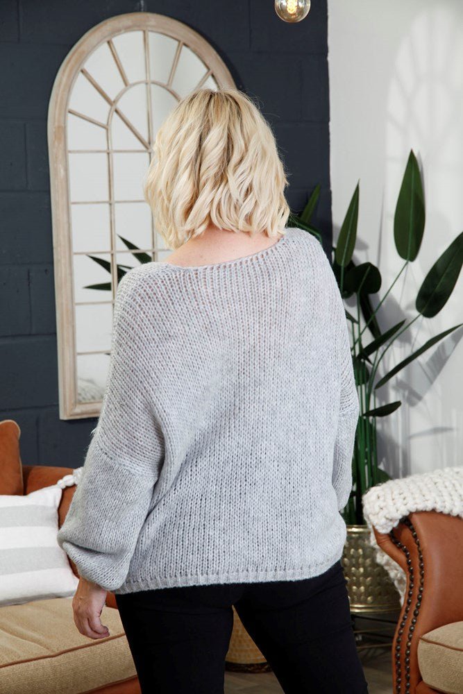 Grey Avery Slouch Knitted Jumper - bestacaiberryselect