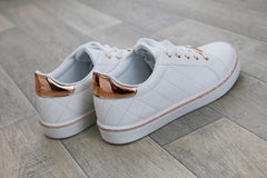 White & Rose Gold Quilted Trainers - bestacaiberryselect