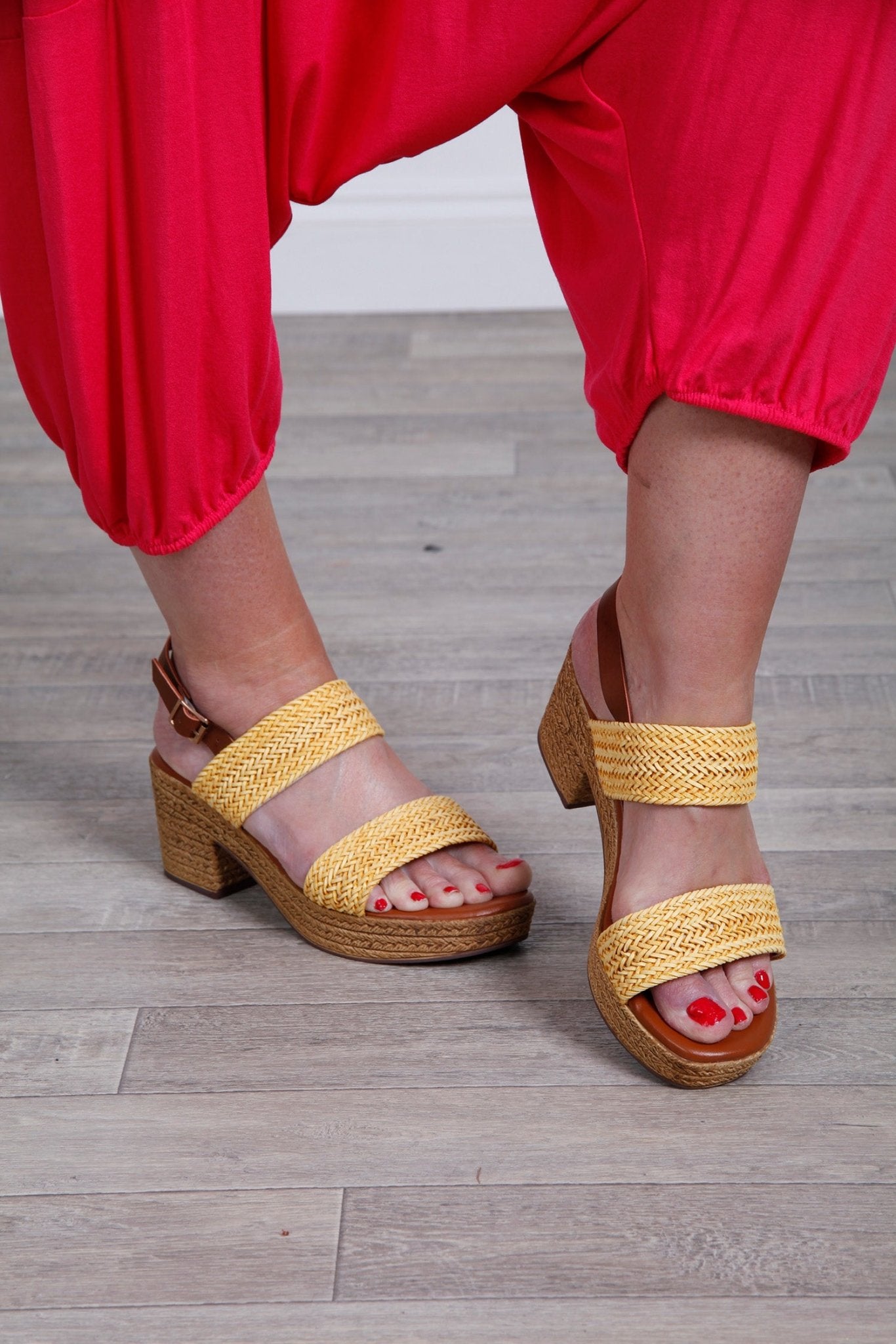 Woven Block Heel Sandals Yellow - bestacaiberryselect
