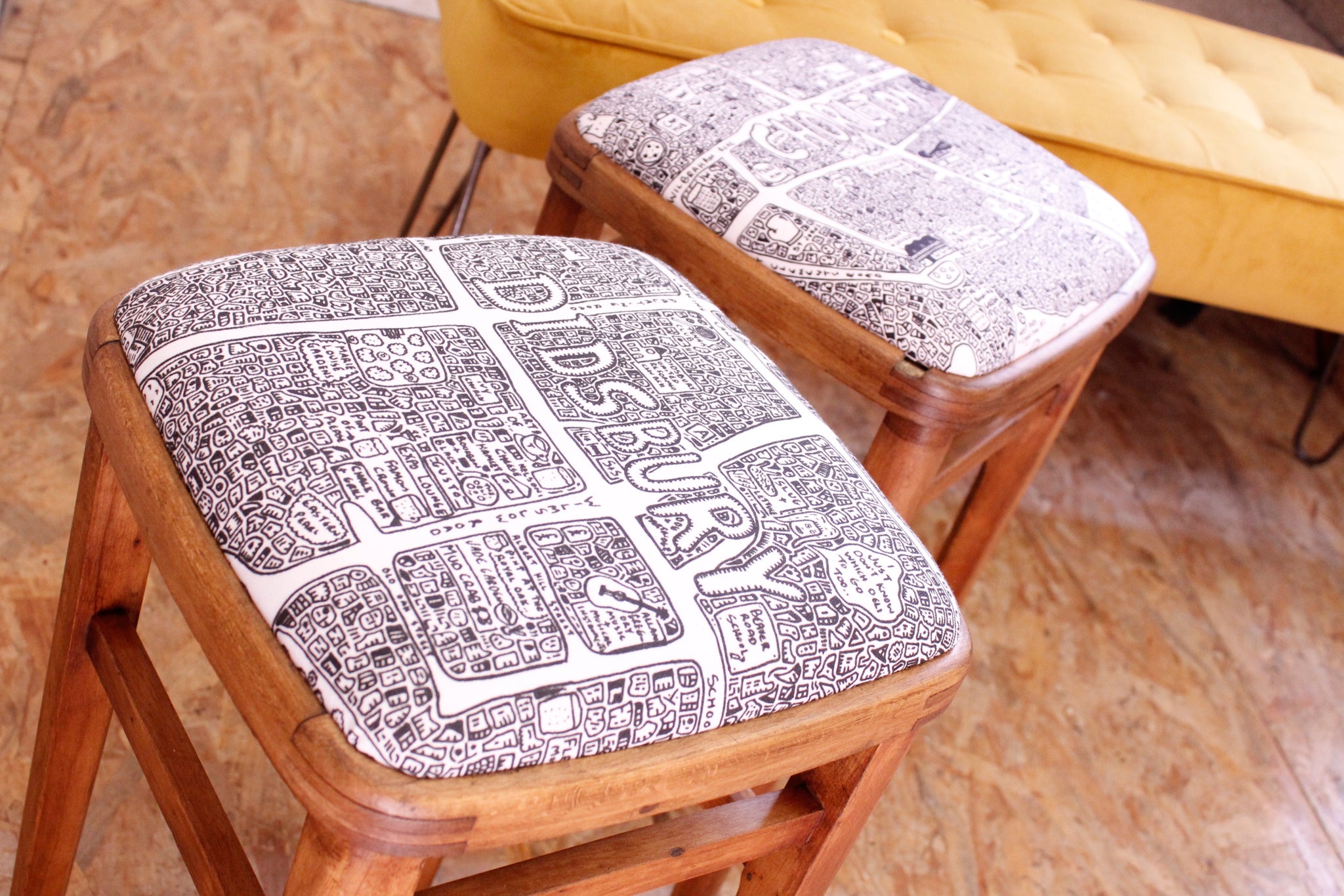 Dave Draws Doodle Map Didsbury Upholstery Stool Loose Button