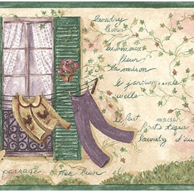 S. A. Maxwell French Windows with Clothes Line Wallpaper Border - 7064 ...
