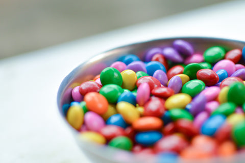 bowl of colorful m&ms