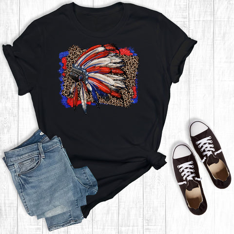 American Flag With Headdress Black