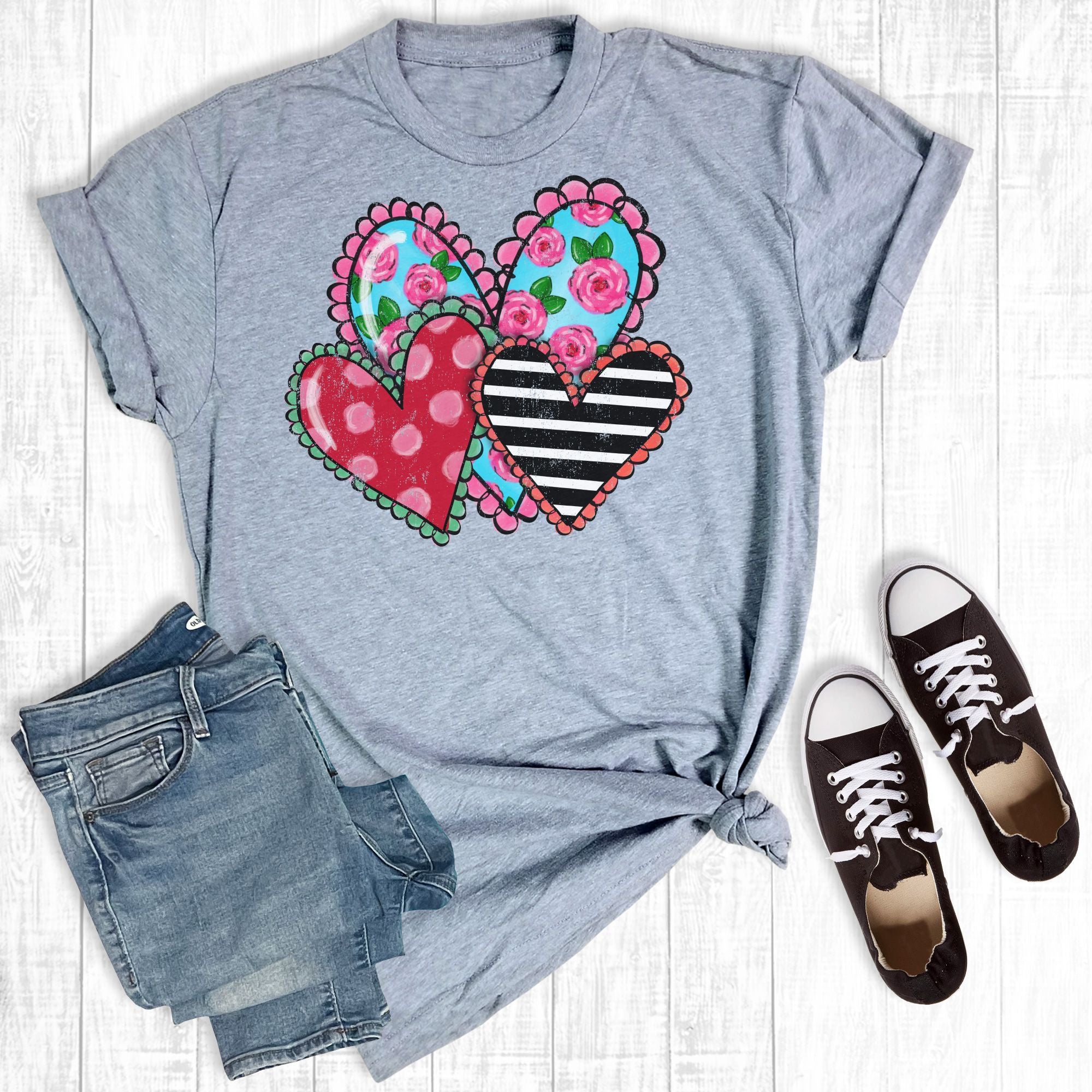 Mixed Pattern Hearts Light Grey