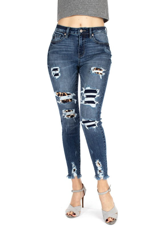 {Last Chance} Marisol Distressed Jeans with Leopard ~ Dark Wash *FINAL ...