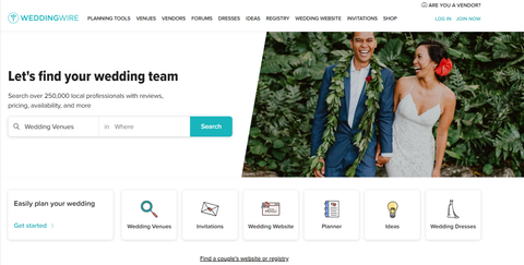 Screenshot showing WeddingWire.