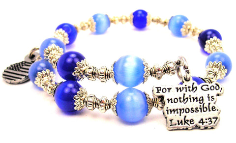 For With God Nothing Is Impossible Luke 4:37 Cat's Eye Beaded Wrap Bracelet