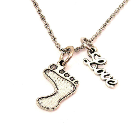 Foot Print 20" Chain Necklace With Cursive Love Accent