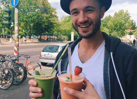 man with collagen smoothies