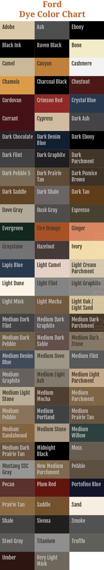 Leather Color Comparison Chart