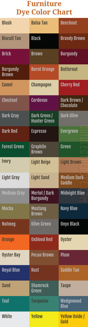 Furniture Dye Color Chart – Auto Leather Dye