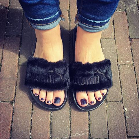 puma slides fur black