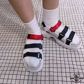 fila sandals on feet