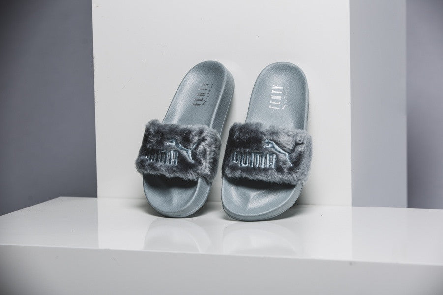 grey puma slides