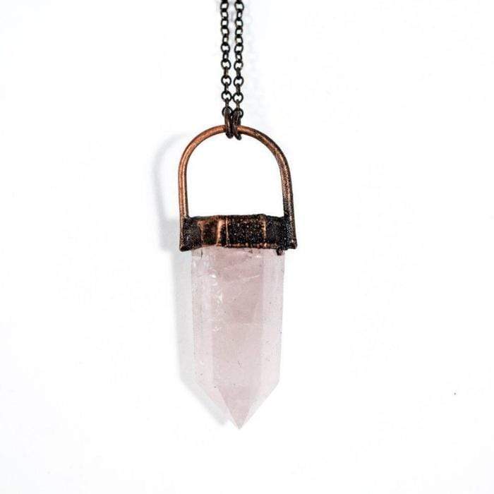 pink quartz crystal necklace