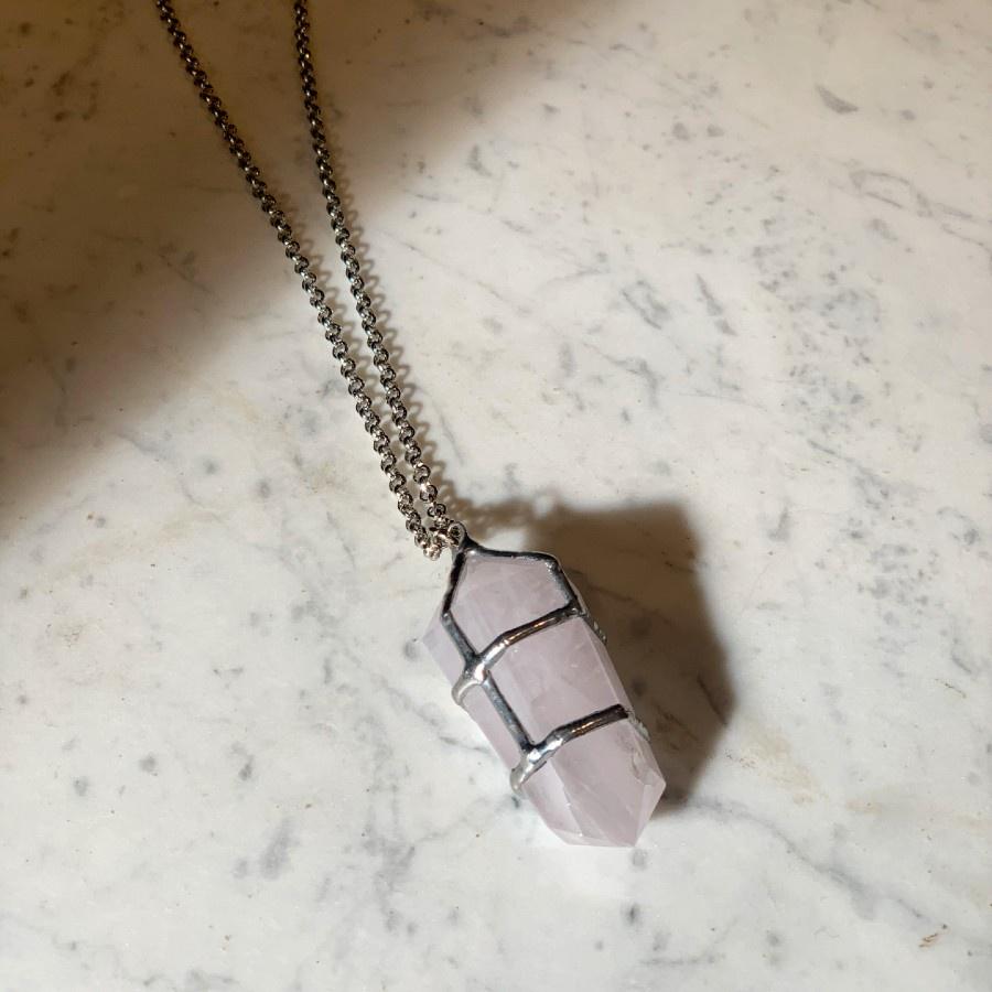 rose quartz stone necklace