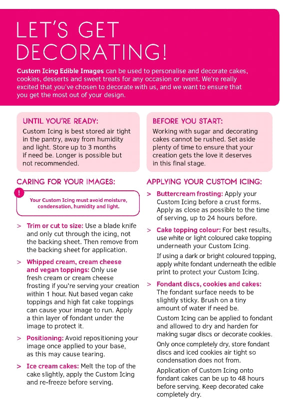 Cake decorating with Custom Icing edible images hints and tips
