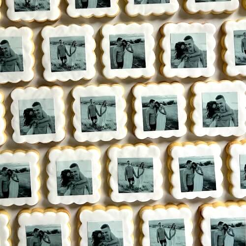 square cookies topped with custom icing edible photo