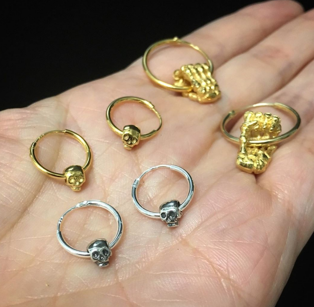 Baby Skull Hoop Earrings Gold momocreatura