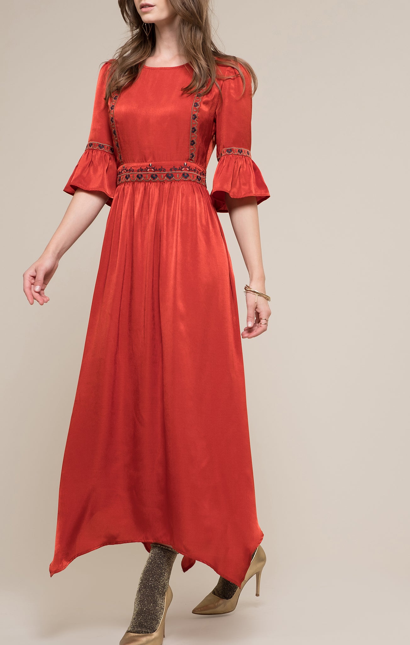 maxi bell sleeve dress