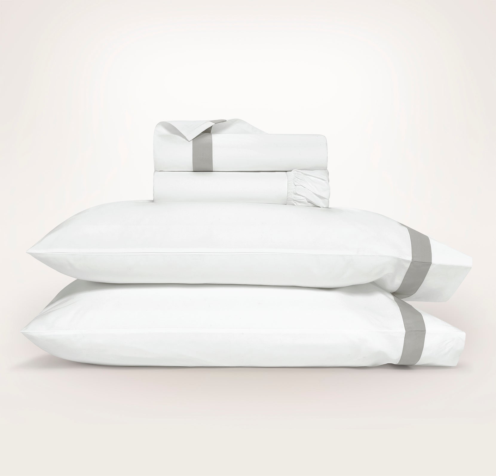 Percale Hemmed Sheet Set in White/Pewter